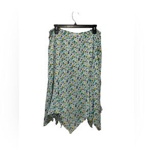 Collection Vintage White Aqua Polka Dot Hankerchief Hem Skirt Size 14